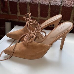 Aldo “Carolina” Suede Tan Mules with Ankle Straps (Size: 8.5)